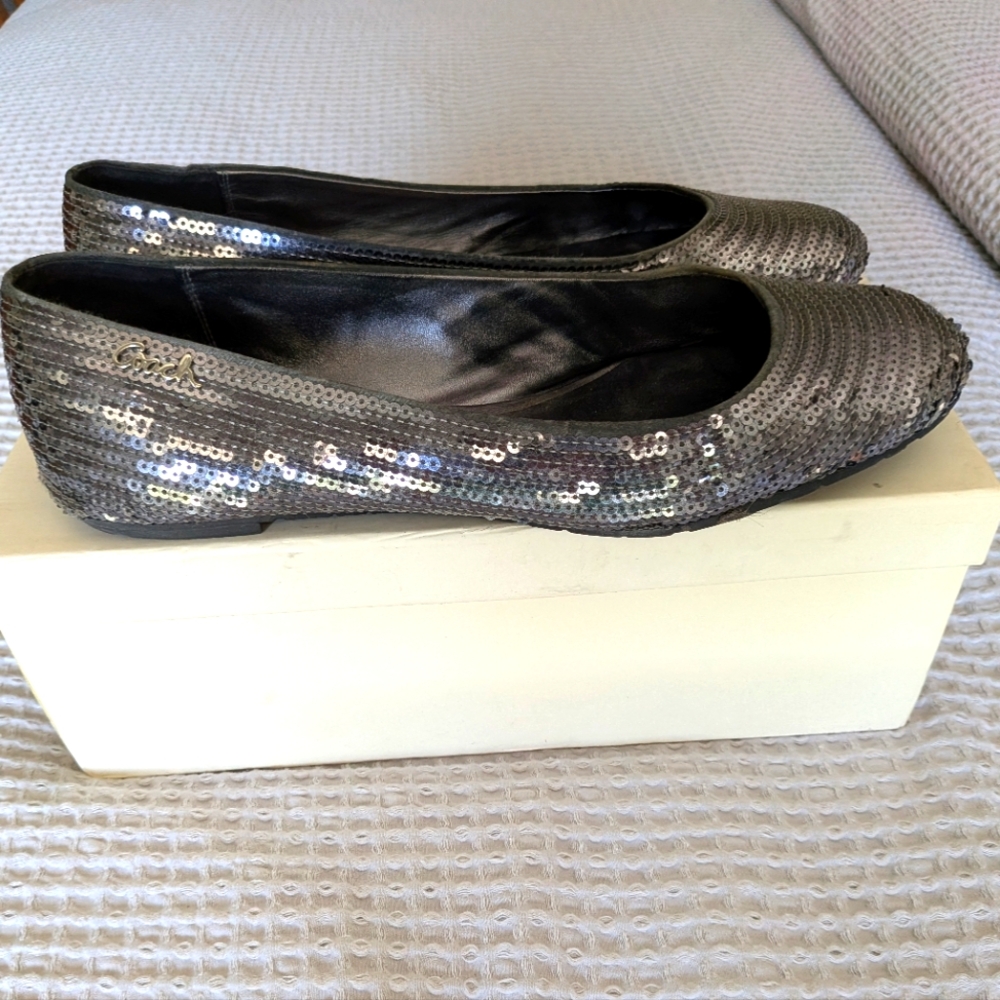 Coach Silver Sequin Flats